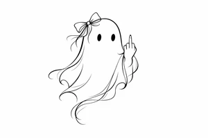 Abstract ghost outline, delicate bow, defiant middle finger. tattoo idea