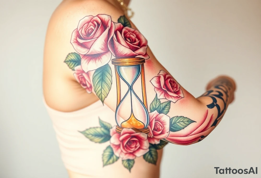 Roses with hour glass tattoo idea
