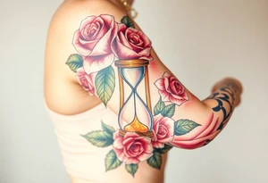 Roses with hour glass tattoo idea