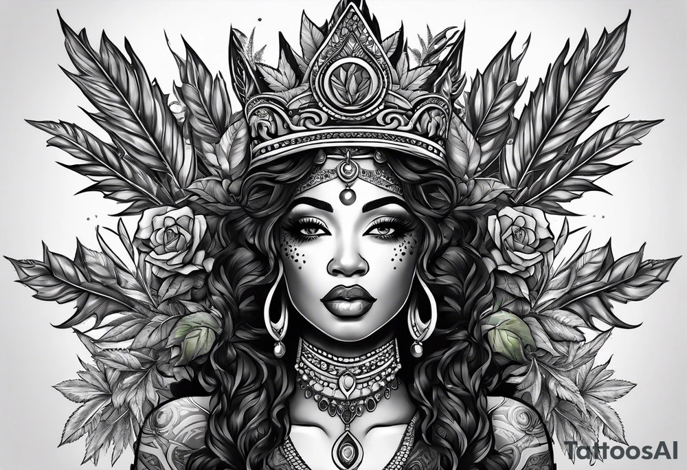 Black Goddess of marijuana tattoo idea