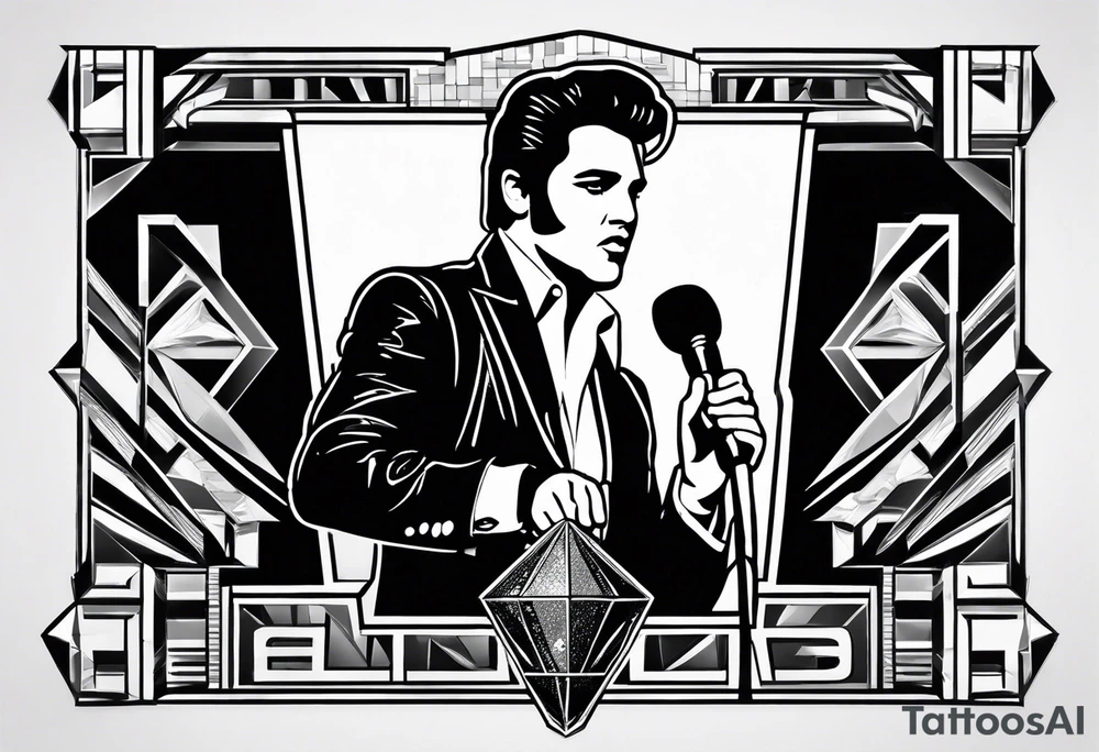 Elvis las Vegas with a microphone minimalistic in a box which has the form of a diamond tattoo idea