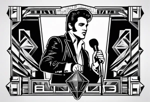 Elvis las Vegas with a microphone minimalistic in a box which has the form of a diamond tattoo idea
