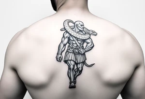 A giant walking carrying a snake over his shoulder tattoo idea