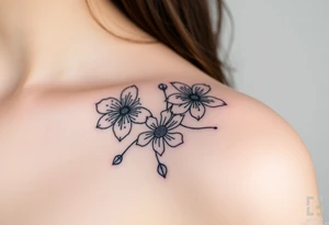 Feminine fine line flowers with geometric tattoo idea
