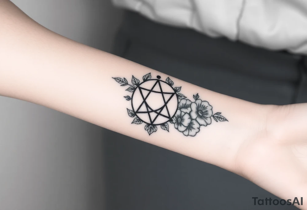 Cover up an enneagram symbol tattoo with florals tattoo idea