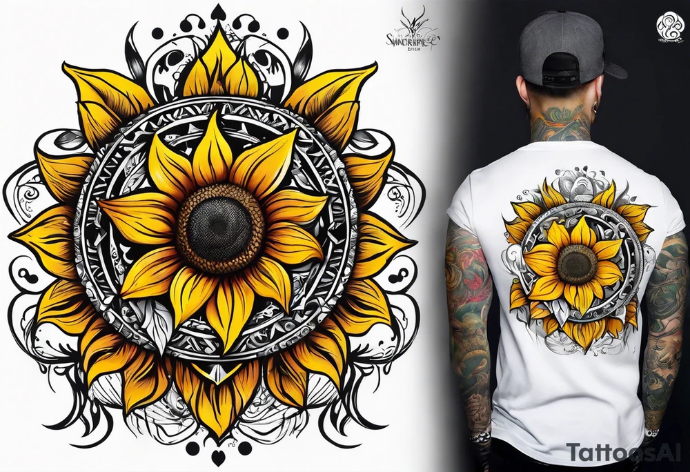 Sunflower viking sleeve tattoo idea