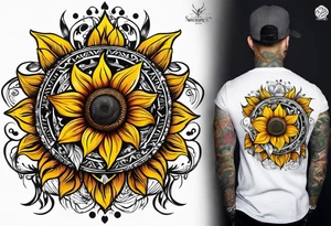 Sunflower viking sleeve tattoo idea