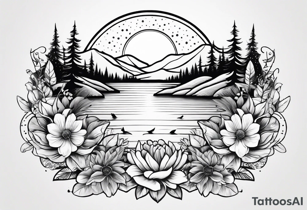 Lake inside flowers tattoo idea
