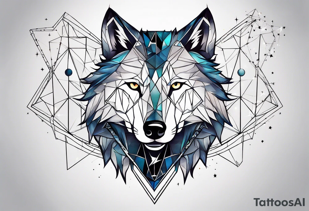 Constellation, two animal wolf, géométric tattoo idea