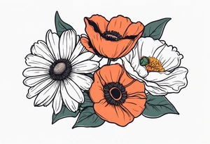 Bouquet of a Daisy, rose and poppy. Masculine. tattoo idea