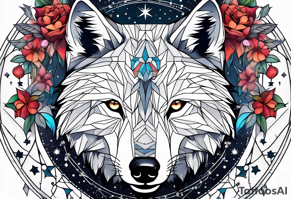 Constellation, animal wolf snow , géométric , flower tattoo idea