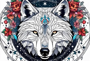 Constellation, animal wolf snow , géométric , flower tattoo idea