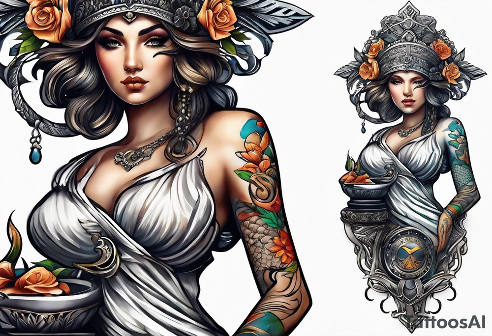 Themis with scales in hands tattoo idea