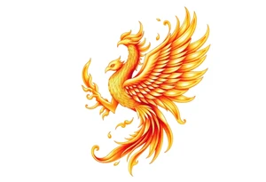 magnificent phoenix rising from golden flames with trailing embers tattoo idea