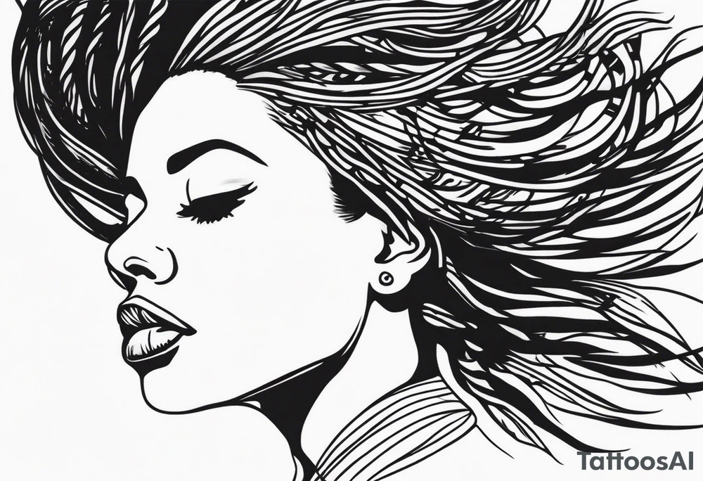 Draw a women head with real dread locks flying in the air tattoo idea