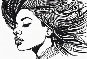 Draw a women head with real dread locks flying in the air tattoo idea