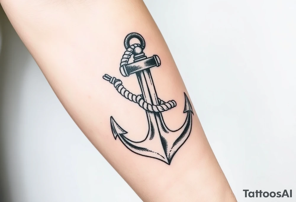 weathered anchor wrapped in nautical rope with sea waves tattoo idea