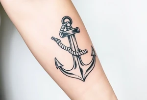 weathered anchor wrapped in nautical rope with sea waves tattoo idea