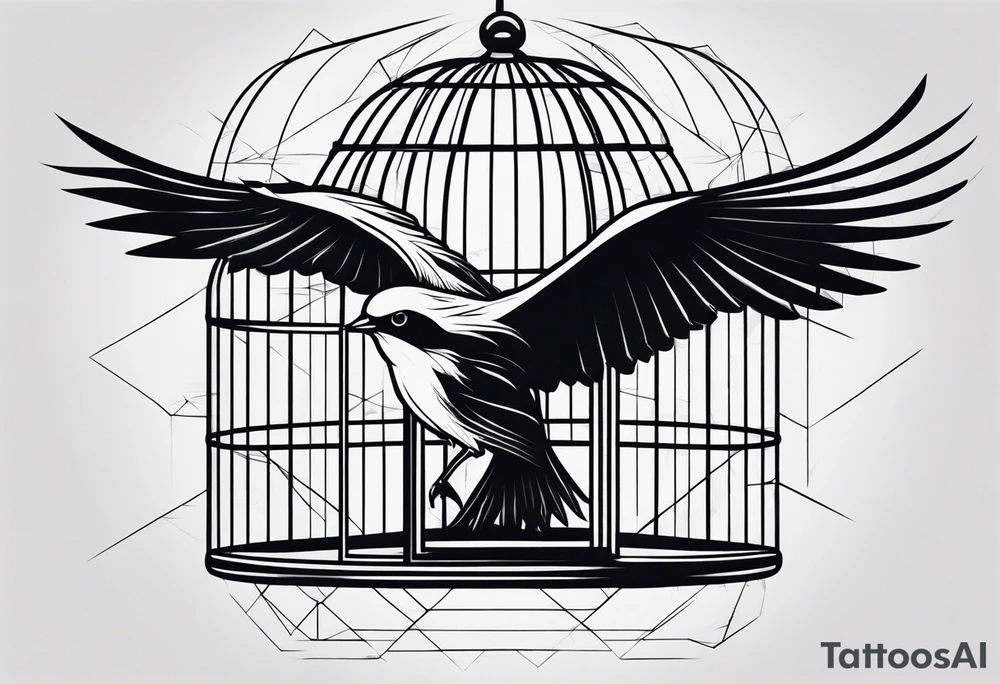 Bird flying out of cage tattoo idea