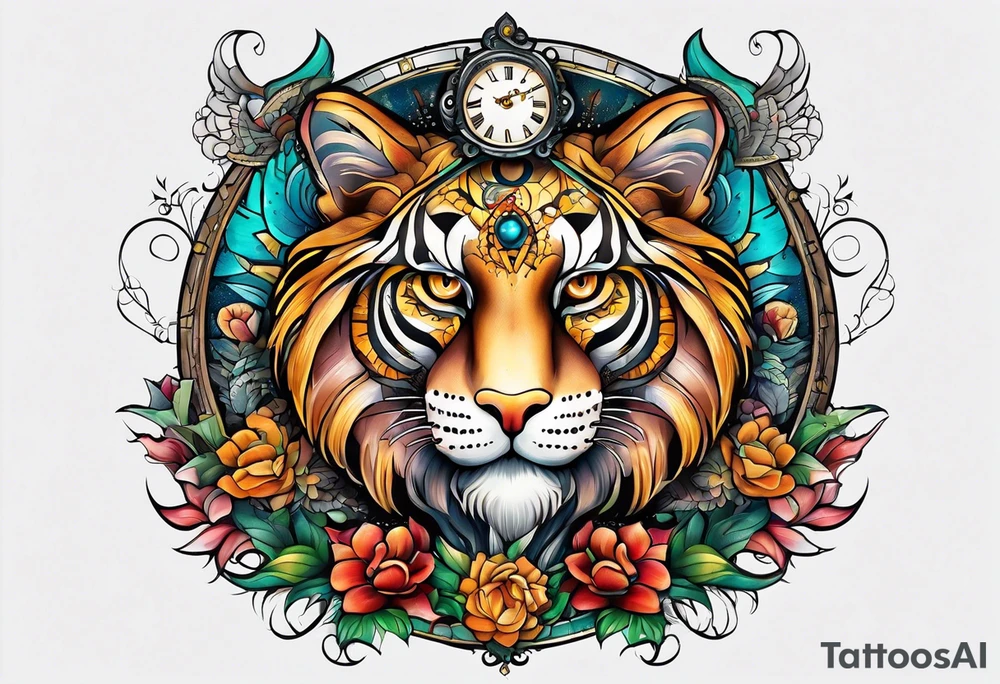 fantasy animal, clock tattoo idea