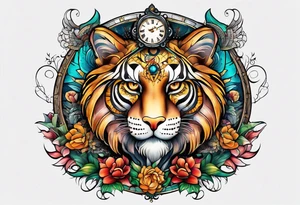 fantasy animal, clock tattoo idea