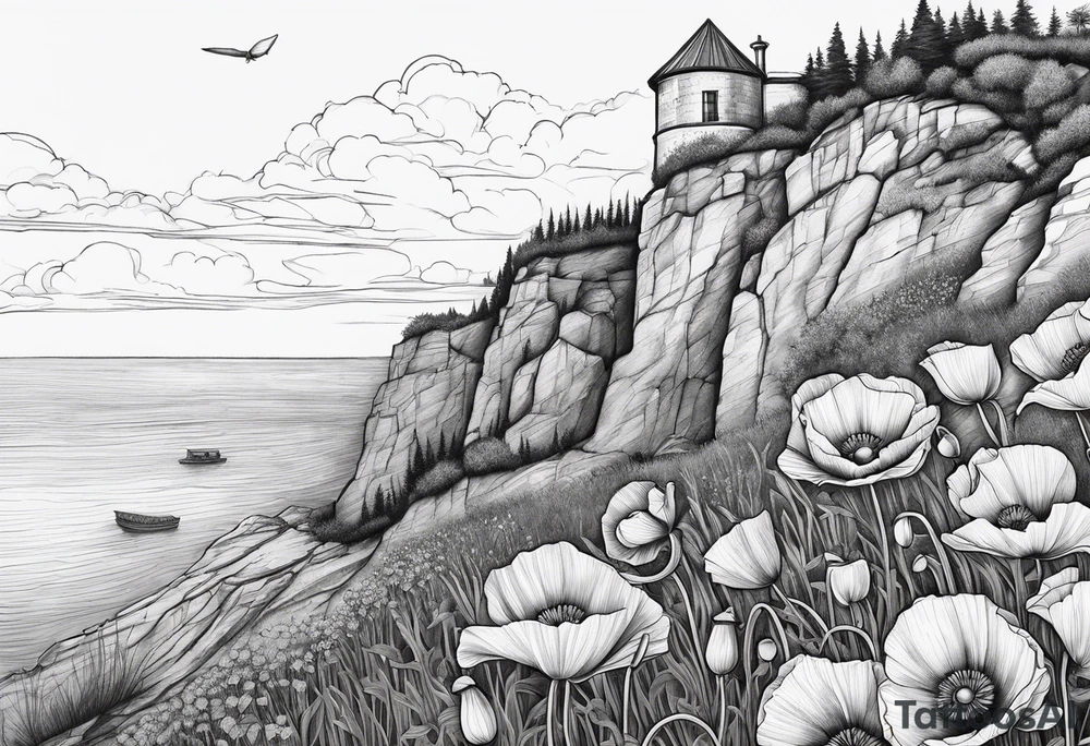 Poppy growing on cliff tattoo idea
