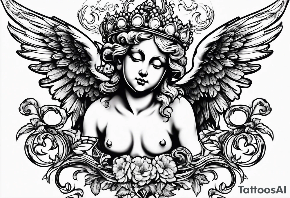Flying Cherub renaissance style tattoo idea