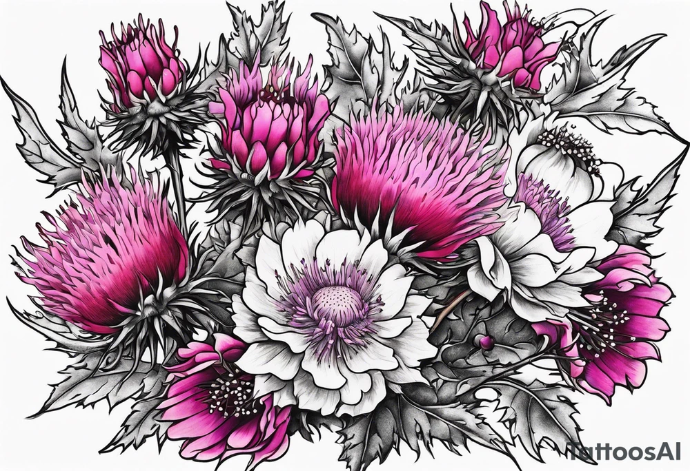 Thistles and cherry blossoms rapping around each other tattoo idea