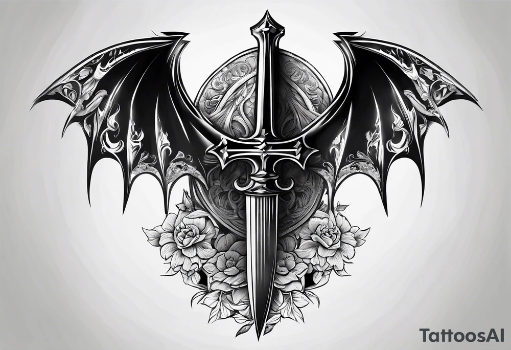 Shadow cloak protecting beautiful dagger tattoo idea