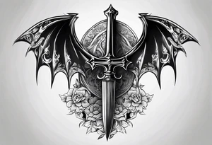 Shadow cloak protecting beautiful dagger tattoo idea