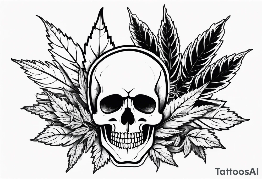 Skull with marijuana leaves coming out of it tattoo idea