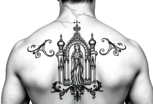 medium traditional russian orthodox church with a russian coat arms and virgin mary tattoo idea