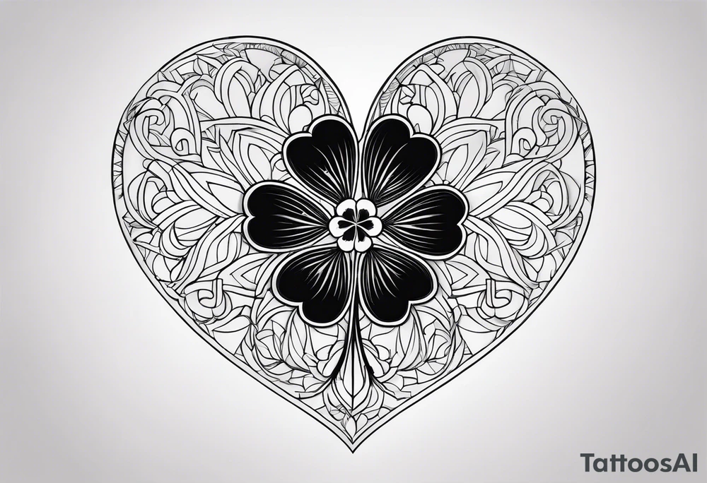 A black heart shaped 5 leaf clover tattoo idea
