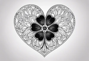 A black heart shaped 5 leaf clover tattoo idea