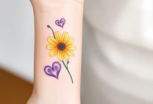 Yellow daisy & Purple Hearts tattoo idea