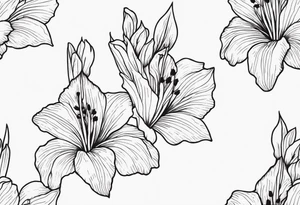 a thin narrow gladiolus with coral-colored flowers with red centers tattoo idea