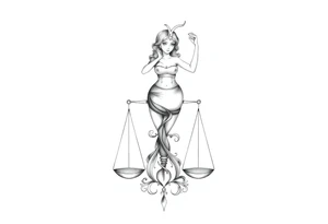 I want a tattoo that combines the Aquarius water bearer and the Libra scales. The water should flow elegantly from the jug, merging into and balancing the scales below. tattoo idea