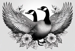 canadian goose spread wings with flowers side tattoo idea