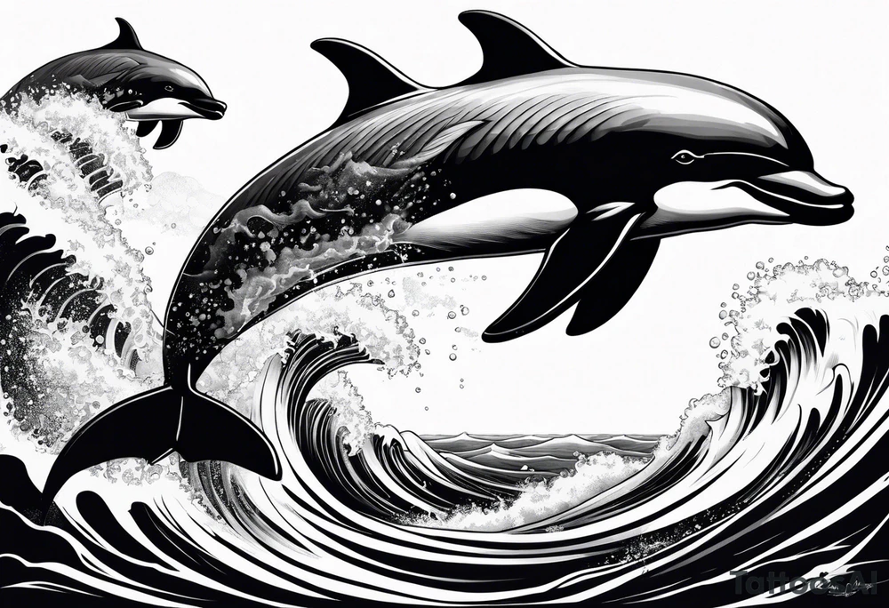 delfin emanando de una ola del mar tattoo idea