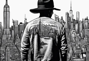 Teenager standing in the distance from NYC skyline tattoo idea