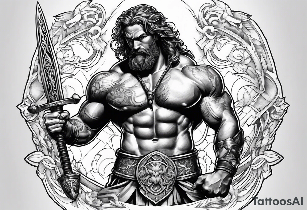 Hercules holding swords tattoo idea