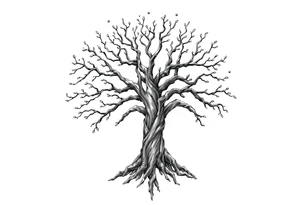 mystical tree of life with cosmic roots and celestial branches tattoo idea
