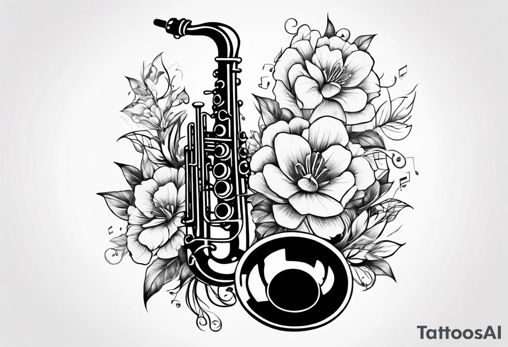 A saxaphone with flowers coming out of the bell (in the appearance of musical notes) tattoo idea