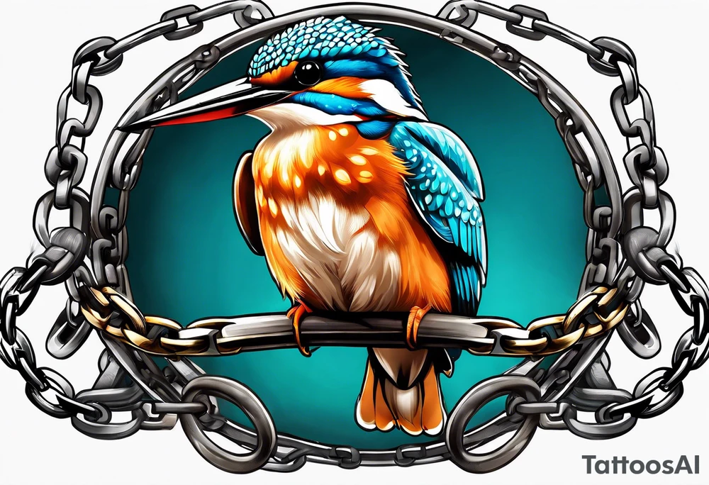 a kingfisher is trapped in a lot of chain tattoo idea