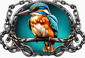 a kingfisher is trapped in a lot of chain tattoo idea