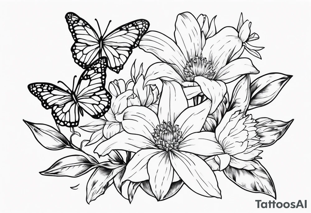 Butterflies with lilys, asters and morning glories tattoo idea