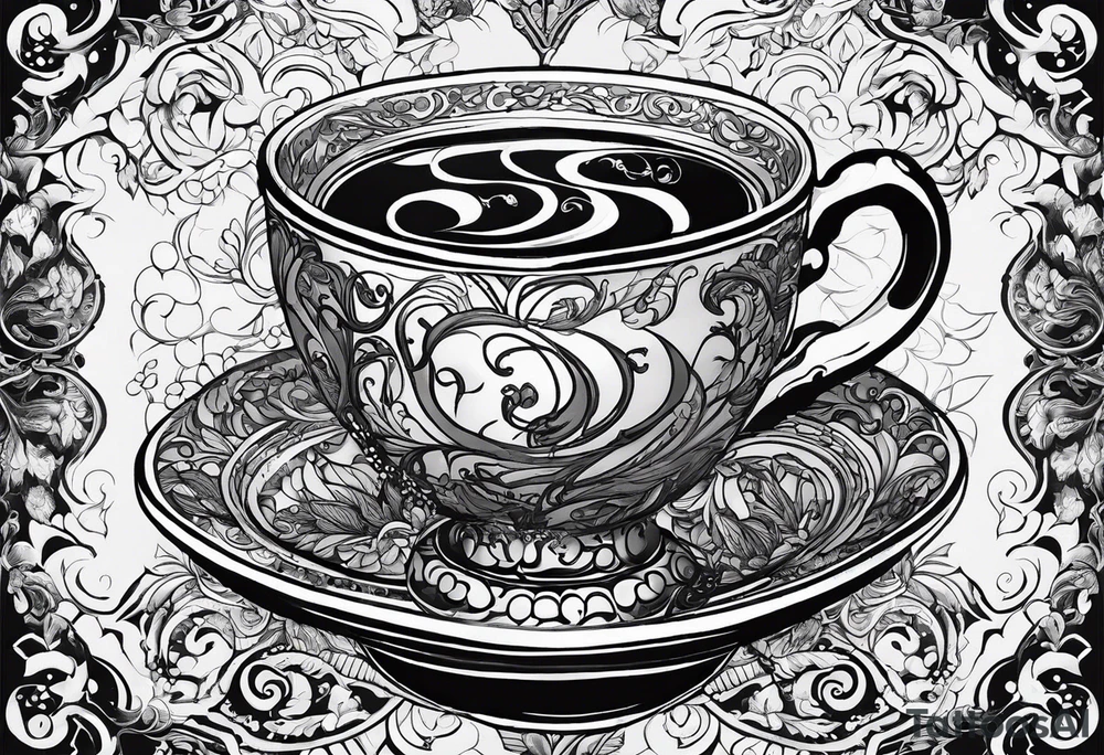 A cup of music in the morning. The tea, inside the cup, is made by music tattoo idea
