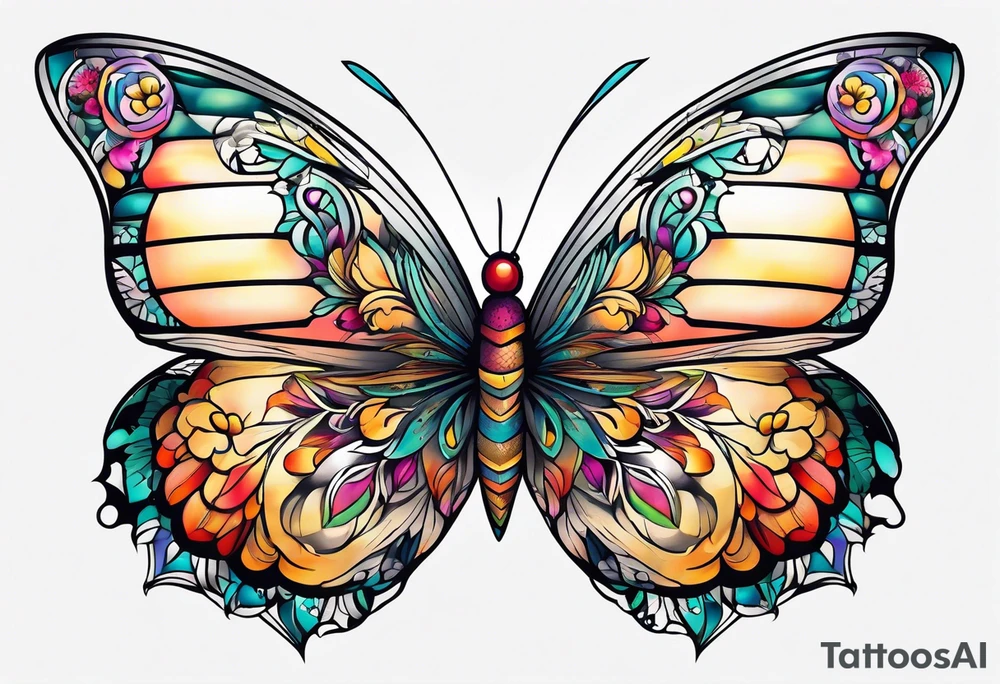 Half butterfly half flower tattoo idea