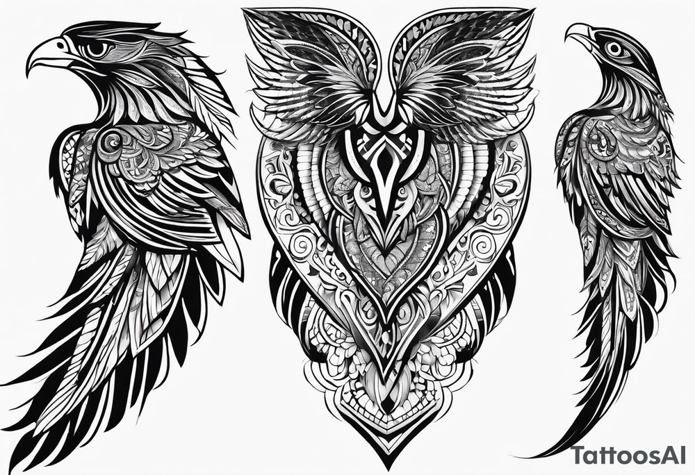 one wing with filigree and african tribal patterns woven through for a sleeve tattoo idea