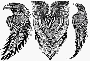 one wing with filigree and african tribal patterns woven through for a sleeve tattoo idea